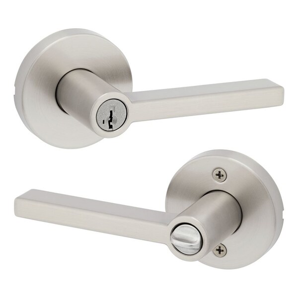 Halifax Lever with Round Rose Entry Door Lock SmartKey with 6AL Latch, RCS Strike Satin Nickel Finish